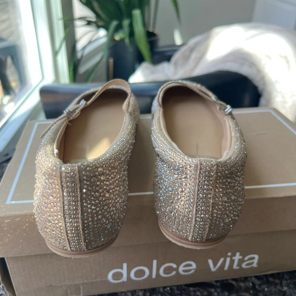 DOLCE VITA REYES CRYSTAL BALLET FLATS IN LIGHT GOLD 8.5 - Picture 10 of 12